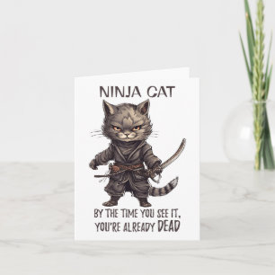 Cartão Gato Ninja, Samurai Japonês Gato Kawaii Tatuagem E