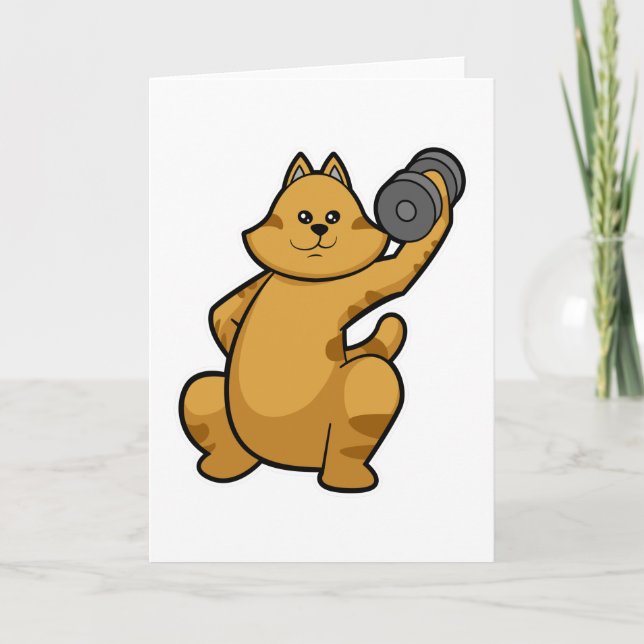 Cartão Gato no ombro treinando com haltere (Frente)