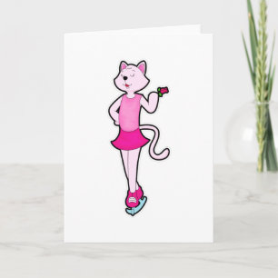 Cartão Gato no patins no gelo com Flor
