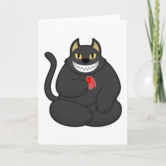 Cartão Gato no pôquer com cartas de pôquer (Frente)