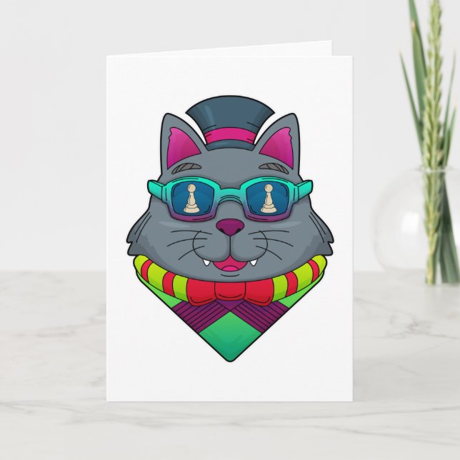 Cartão Gato no Xadrez com Peão (Frente)