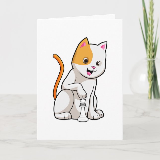 Cartão Gato no Xadrez com Peão de Xadrez (Frente)