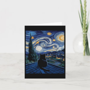 Cartão Gato Noite Estrelada Van Gogh Gato Amante de Arte 
