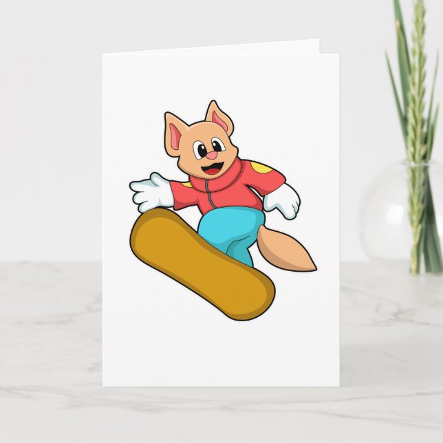 Cartão Gato nos esportes de snowboard (Frente)