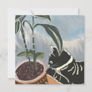 Cartão Gato Observando Plantas da Casa