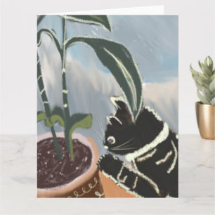 Cartão Gato Observando Plantas da Casa  
