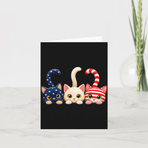 Cartão Gato Patriótico do Dia 4 de Julho com Bandeira Ame