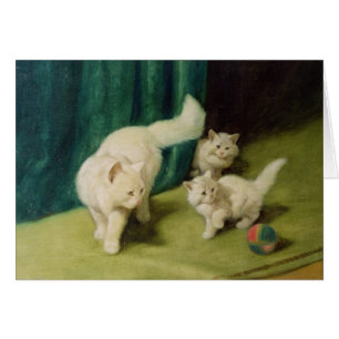 Cartão Gato persa branco com dois gatinhos