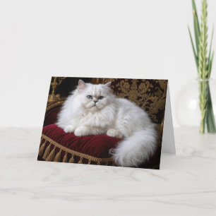 Cartão Gato Persa Branco de Aniversário em uma Almofada d