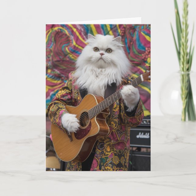 Cartão Gato Persa Branco Engraçado Rocker (Frente)