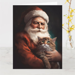Cartão Gato Persa com Papai Noel Natal Festivo
