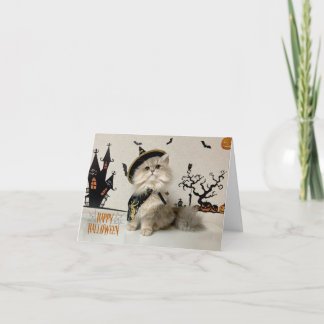 Cartão Gato Pérsico Bonito no Figurino do Halloween