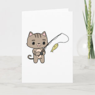 Cartão Gato pescando com vara de pescar