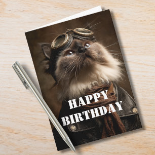Cartão Gato Piloto Aviador Aniversário FotoEngraçado Avia