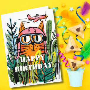 Cartão Gato Piloto de Aniversário Divertido Pai de Gato A