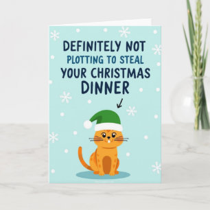 Cartão Gato Planejando Jantar de Natal