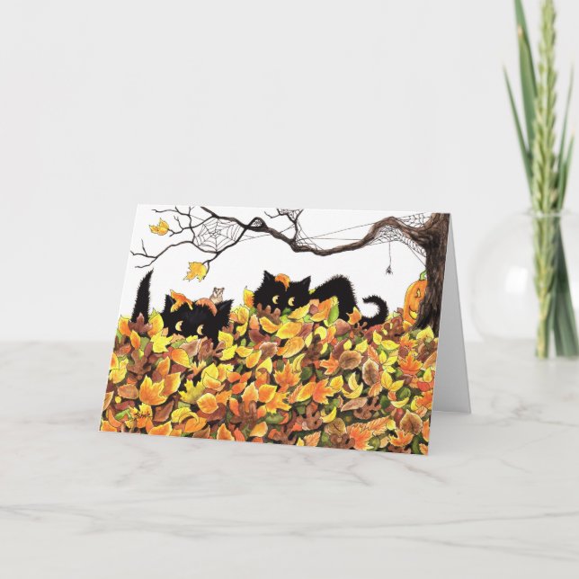 Cartão Gato Preto a espreitar para te desejar um Feliz Di (Frente)