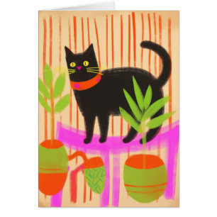 Cartão Gato Preto Adorável