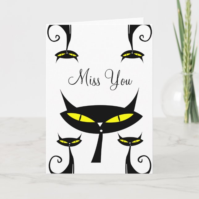 Cartão Gato Preto Atômico Moderno de Meados do Século Te  (Frente)