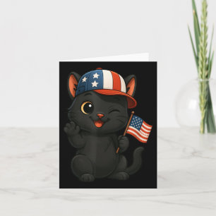 Cartão Gato Preto Bandeira dos EUA 4 de Julho Dia da Inde