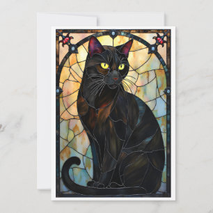 Cartão Gato Preto Bonito Estilo Vidro Colorido