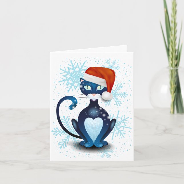 Cartão Gato Preto com Cabra Papai noel (Frente)