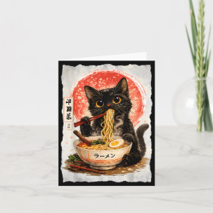 Cartão Gato Preto Comendo Ramen Fofo Kawaii Anime Gato