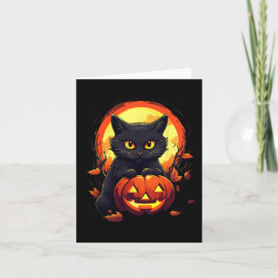 Cartão Gato Preto da Lua das Halloween e Abóbora para Hom