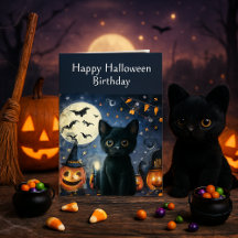 Gato Preto de Aniversário no Halloween