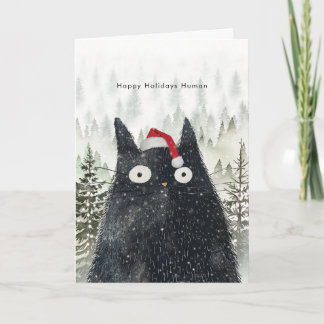Cartão gato preto de chapéu de Papai Noel divertido cartã