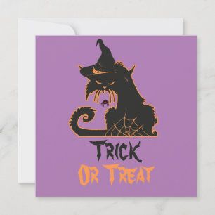 Cartão Gato Preto de Halloween Bruxa Aranhas Assustadoras
