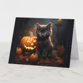 Cartão Gato Preto de Texto Personalizado, Jack o Lantern 