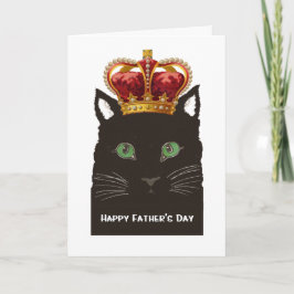 Cartão Gato preto do dia dos pais feliz que veste a coroa