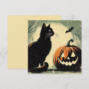 Cartão Gato Preto e Abóbora de Halloween