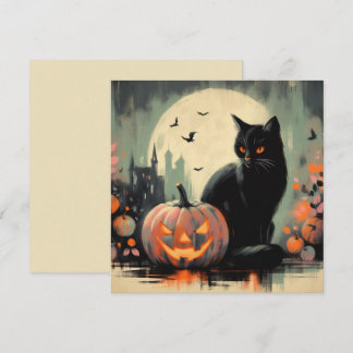 Cartão Gato Preto e Abóbora de Halloween