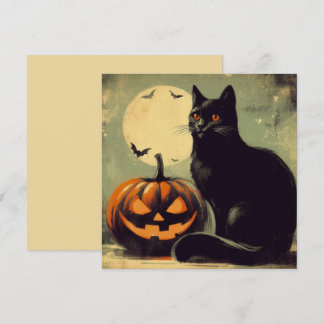 Cartão Gato Preto e Abóbora de Halloween