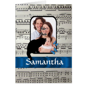 Cartão Gato preto e borboletas