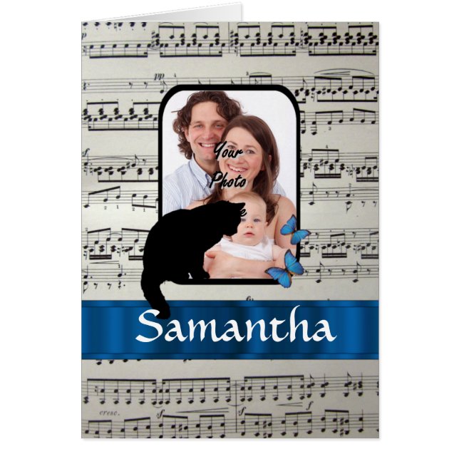 Cartão Gato preto e borboletas (Frente)