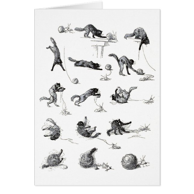 Cartão Gato preto e fio de lã, Alexandre Steinlen (Frente)