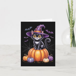 Cartão Gato Preto Em Abóbora Com Chapéu De Bruxa Hallowee