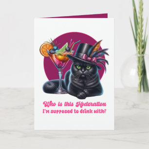 Cartão Gato Preto Engraçado Bebendo com Moderação
