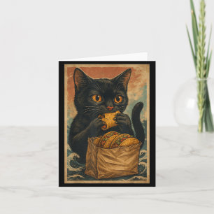 Cartão Gato Preto Engraçado Comendo Tacos Retro Japonês