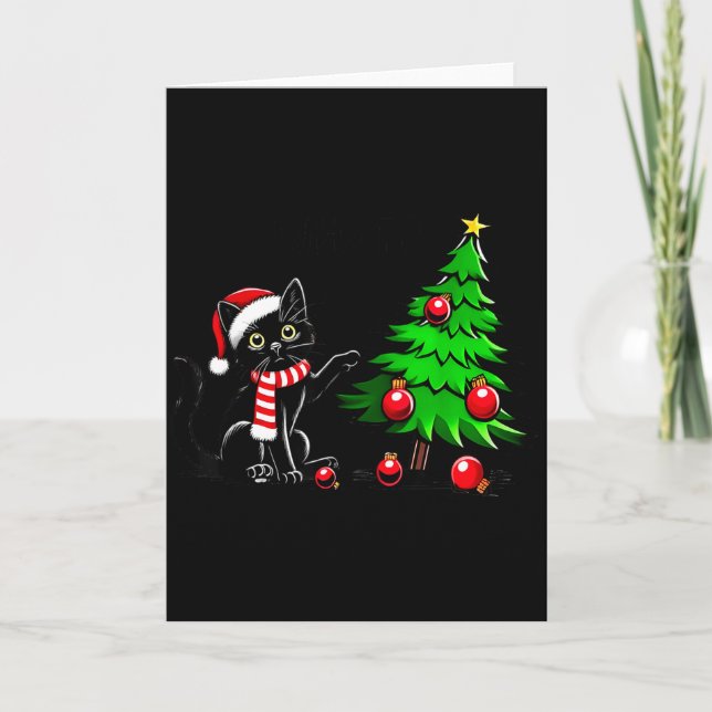 Cartão Gato Preto Engraçado Derrubando Árvore de Natal Ga (Frente)