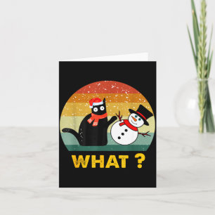 Cartão Gato Preto Engraçado Empurrando Boneco de Neve Nat