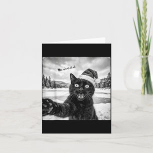 Cartão Gato Preto Engraçado Selfie Com Papai Noel Natal H