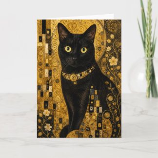 Cartão Gato Preto Familiar Dourado (Lindo Gato Preto)