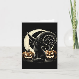 Cartão Gato Preto Fantasia de Abóbora Retro Halloween Gat