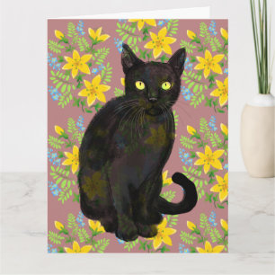 Cartão gato preto floral