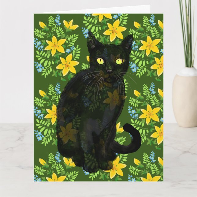 Cartão gato preto floral (Frente)