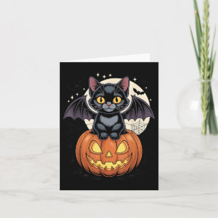 Cartão Gato Preto Fofo Com Asas de Morcego Jack O Lantern